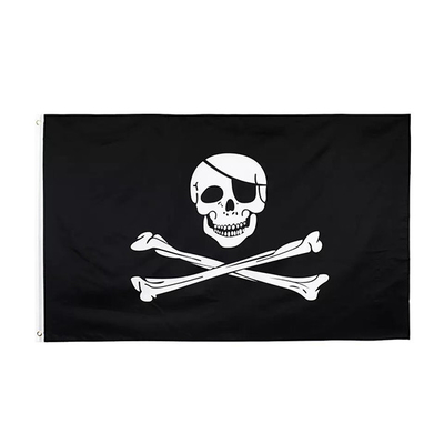 ธงโพลีเอสเตอร์แบบกำหนดเอง OEM 3x5Ft Skull Crossbones Pirate Flag