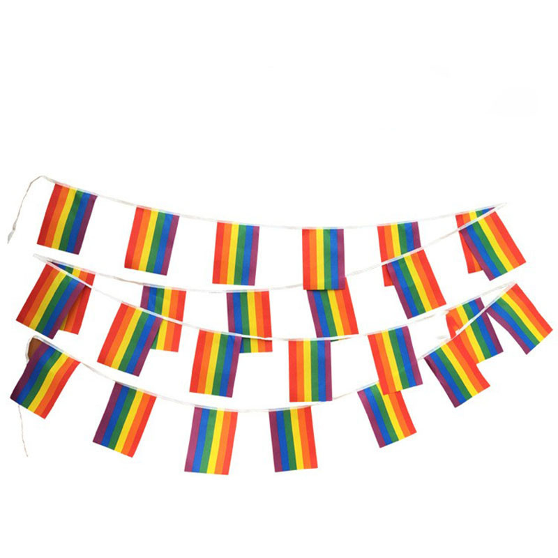ตกแต่งธง LGBT โพลีเอสเตอร์ Rainbow Pride Bunting สไตล์บิน